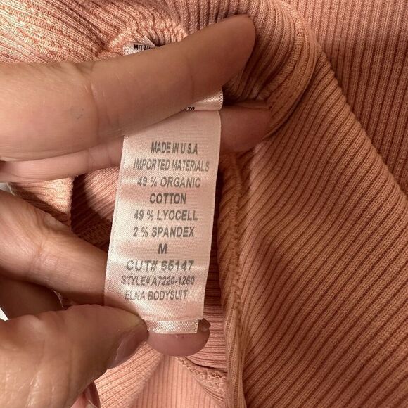 Agolde Women's Ribbed Elna Corset-Seam Bodysuit Grapefruit Size Medium - Picture 7 of 8